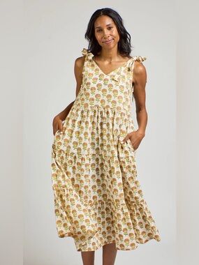 Mata Traders Tiered Midi Dress with Tie Shoulders